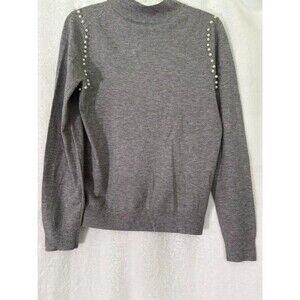 Catherine Malandrino Women’s Gray Pearl Stud Sweater Size L Mock Neck NWT